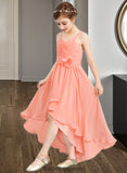 Rhianna A-Line Sweetheart Asymmetrical Chiffon Junior Bridesmaid Dress With Ruffle Flower(s) BF2P0013587