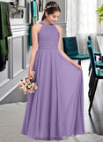 Undine A-Line Scoop Neck Floor-Length Chiffon Junior Bridesmaid Dress With Ruffle BF2P0013588