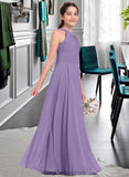 Undine A-Line Scoop Neck Floor-Length Chiffon Junior Bridesmaid Dress With Ruffle BF2P0013588