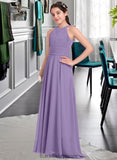 Undine A-Line Scoop Neck Floor-Length Chiffon Junior Bridesmaid Dress With Ruffle BF2P0013588