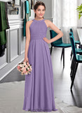 Undine A-Line Scoop Neck Floor-Length Chiffon Junior Bridesmaid Dress With Ruffle BF2P0013588