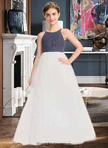 Julissa A-Line Scoop Neck Floor-Length Chiffon Tulle Junior Bridesmaid Dress With Ruffle BF2P0013629