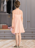 Ruby A-Line V-neck Knee-Length Chiffon Lace Junior Bridesmaid Dress With Cascading Ruffles BF2P0013630