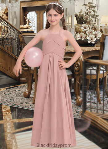 Dakota A-Line Scoop Neck Floor-Length Chiffon Junior Bridesmaid Dress With Ruffle BF2P0013632