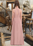 Dakota A-Line Scoop Neck Floor-Length Chiffon Junior Bridesmaid Dress With Ruffle BF2P0013632