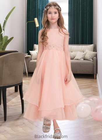 Melanie A-Line Scoop Neck Ankle-Length Organza Junior Bridesmaid Dress With Beading Sequins BF2P0013633