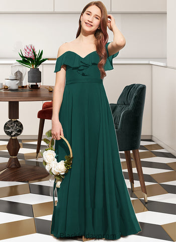 Bria A-Line Off-the-Shoulder Floor-Length Chiffon Junior Bridesmaid Dress With Cascading Ruffles BF2P0013635