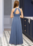 Judy A-Line Scoop Neck Floor-Length Chiffon Junior Bridesmaid Dress With Ruffle BF2P0013641