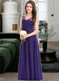 Megan A-Line V-neck Floor-Length Chiffon Junior Bridesmaid Dress With Ruffle BF2P0013642