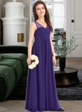 Megan A-Line V-neck Floor-Length Chiffon Junior Bridesmaid Dress With Ruffle BF2P0013642