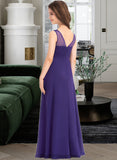 Megan A-Line V-neck Floor-Length Chiffon Junior Bridesmaid Dress With Ruffle BF2P0013642