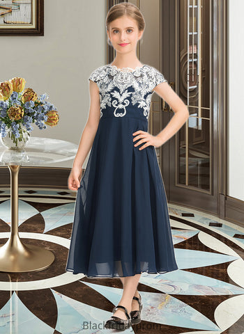 Azul A-Line Scoop Neck Tea-Length Chiffon Lace Junior Bridesmaid Dress BF2P0013643