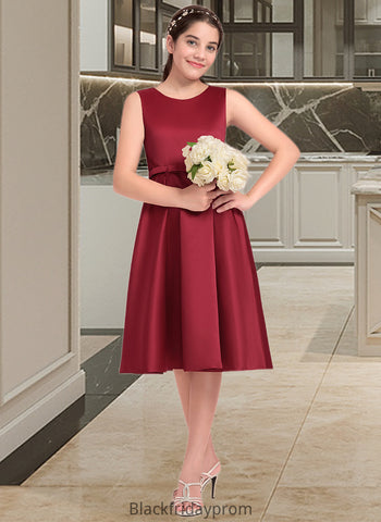 Georgia A-Line Scoop Neck Knee-Length Satin Junior Bridesmaid Dress With Lace Bow(s) BF2P0013646