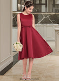 Georgia A-Line Scoop Neck Knee-Length Satin Junior Bridesmaid Dress With Lace Bow(s) BF2P0013646