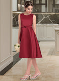 Georgia A-Line Scoop Neck Knee-Length Satin Junior Bridesmaid Dress With Lace Bow(s) BF2P0013646