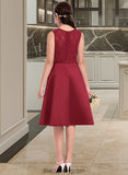 Georgia A-Line Scoop Neck Knee-Length Satin Junior Bridesmaid Dress With Lace Bow(s) BF2P0013646