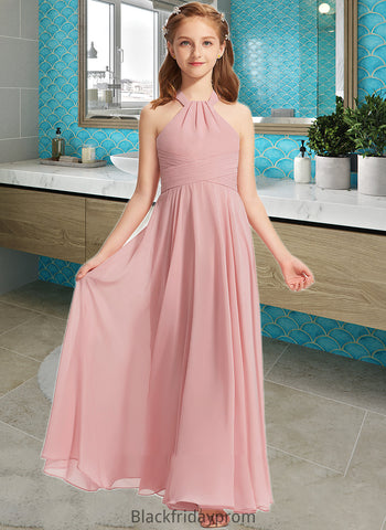 Aileen A-Line Square Neckline Floor-Length Chiffon Junior Bridesmaid Dress With Ruffle BF2P0013651