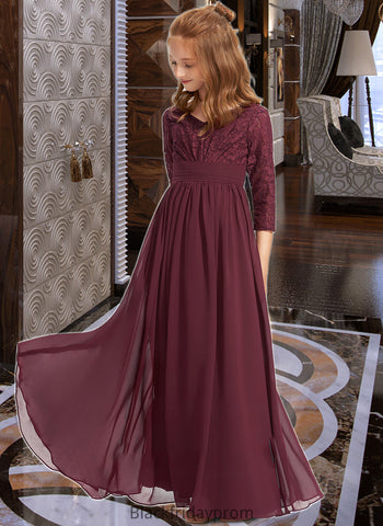 Brittany A-Line V-neck Floor-Length Chiffon Lace Junior Bridesmaid Dress BF2P0013652