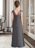 Maisie A-Line V-neck Floor-Length Chiffon Junior Bridesmaid Dress With Ruffle Beading BF2P0013653