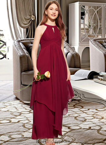 Esme A-Line Scoop Neck Floor-Length Chiffon Junior Bridesmaid Dress With Ruffle BF2P0013654