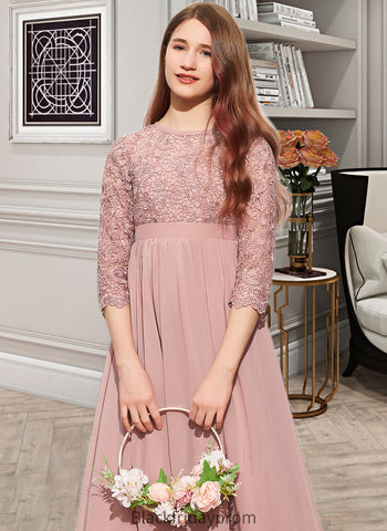 Peyton A-Line Scoop Neck Floor-Length Chiffon Lace Junior Bridesmaid Dress BF2P0013657