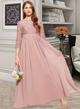 Peyton A-Line Scoop Neck Floor-Length Chiffon Lace Junior Bridesmaid Dress BF2P0013657