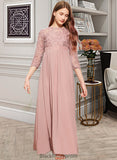 Peyton A-Line Scoop Neck Floor-Length Chiffon Lace Junior Bridesmaid Dress BF2P0013657