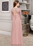 Peyton A-Line Scoop Neck Floor-Length Chiffon Lace Junior Bridesmaid Dress BF2P0013657