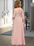 Kianna A-Line Off-the-Shoulder Floor-Length Chiffon Lace Junior Bridesmaid Dress With Bow(s) BF2P0013658