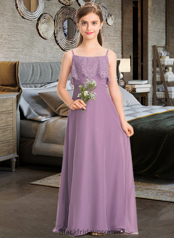 Daphne A-Line Square Neckline Floor-Length Chiffon Lace Junior Bridesmaid Dress BF2P0013660