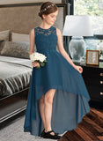 Sofia A-Line Scoop Neck Asymmetrical Chiffon Lace Junior Bridesmaid Dress BF2P0013661