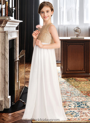 Callie A-Line Scoop Neck Floor-Length Chiffon Sequined Junior Bridesmaid Dress BF2P0013662