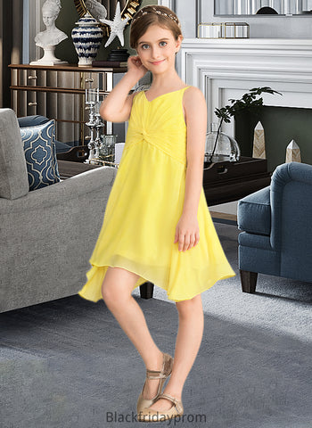 Luna A-Line V-neck Knee-Length Chiffon Junior Bridesmaid Dress With Ruffle BF2P0013664