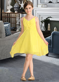 Luna A-Line V-neck Knee-Length Chiffon Junior Bridesmaid Dress With Ruffle BF2P0013664