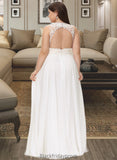 Lucile A-Line V-neck Sweep Train Chiffon Lace Wedding Dress With Lace BF2P0013677