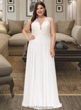 Lucile A-Line V-neck Sweep Train Chiffon Lace Wedding Dress With Lace BF2P0013677