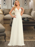 Lucile A-Line V-neck Sweep Train Chiffon Lace Wedding Dress With Lace BF2P0013677