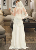 Lucile A-Line V-neck Sweep Train Chiffon Lace Wedding Dress With Lace BF2P0013677