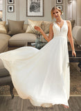 Lucile A-Line V-neck Sweep Train Chiffon Lace Wedding Dress With Lace BF2P0013677