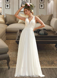 Lucile A-Line V-neck Sweep Train Chiffon Lace Wedding Dress With Lace BF2P0013677