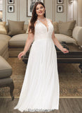 Lucile A-Line V-neck Sweep Train Chiffon Lace Wedding Dress With Lace BF2P0013677