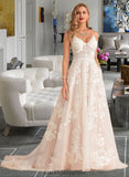 Shannon Ball-Gown/Princess V-neck Court Train Tulle Lace Wedding Dress With Beading Pockets BF2P0013679