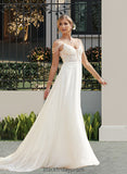 Cecelia A-Line V-neck Sweep Train Chiffon Lace Wedding Dress With Beading Sequins BF2P0013681