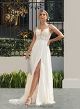 Cecelia A-Line V-neck Sweep Train Chiffon Lace Wedding Dress With Beading Sequins BF2P0013681