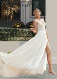 Cecelia A-Line V-neck Sweep Train Chiffon Lace Wedding Dress With Beading Sequins BF2P0013681