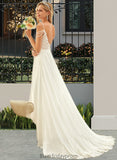 Cecelia A-Line V-neck Sweep Train Chiffon Lace Wedding Dress With Beading Sequins BF2P0013681