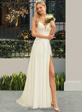 Cecelia A-Line V-neck Sweep Train Chiffon Lace Wedding Dress With Beading Sequins BF2P0013681