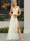 Cecelia A-Line V-neck Sweep Train Chiffon Lace Wedding Dress With Beading Sequins BF2P0013681