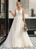 Katelynn Ball-Gown/Princess V-neck Court Train Tulle Wedding Dress BF2P0013682