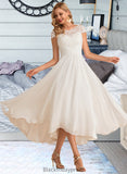 Evangeline A-Line Scoop Neck Asymmetrical Chiffon Wedding Dress BF2P0013683